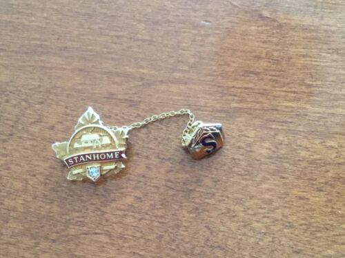 10K SOLID GOLD VINTAGE STANHOME LAPEL PIN ENAMEL AND DIAMOND 2.8 GRAMS - Picture 1 of 7