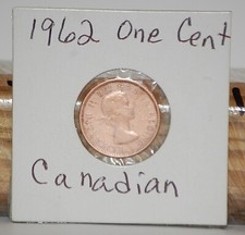 1962 Canadian Elizabeth II DEI GRATIA REGINA One Cent Penny Coin