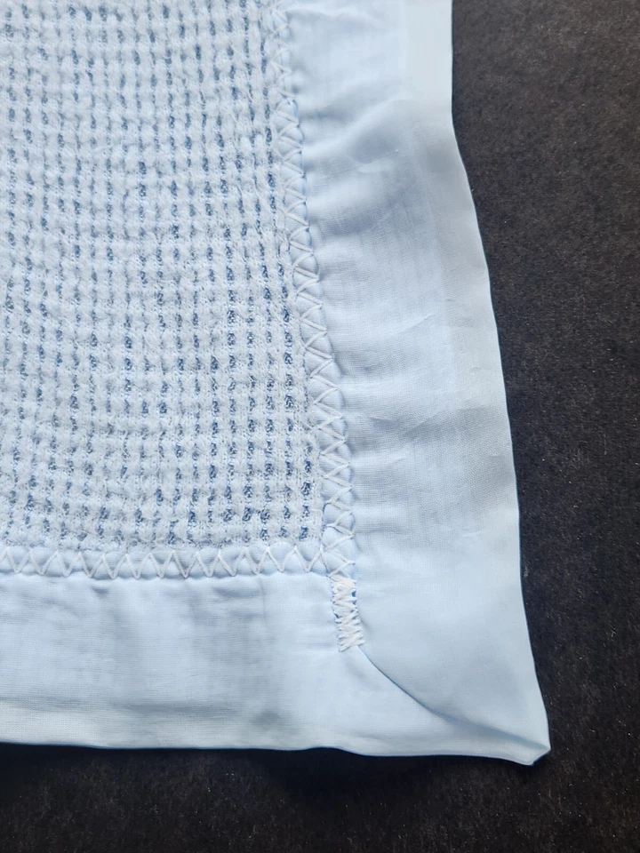 Baby Boy Blue Waffle Thermal Weave Trim Blanket Acrylic 36x50 - Image 2 of 4