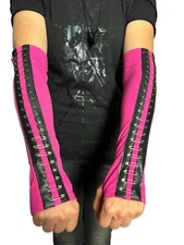 Rare Tripp NYC Goth Punk Rock y2k Costume Pink Black Safety Pin Arm Warmers