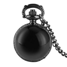 Smooth Black Ball Mini Small Size Quartz Pocket Watch with Chain Pendant Watches