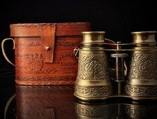 Antique Brass Binoculars with Leather Case - Vintage Nautical Decor, Mothers Day