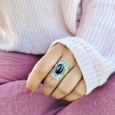 Black Onyx Solid 925 Sterling Silver Beautiful Statement Ring, All Size M679