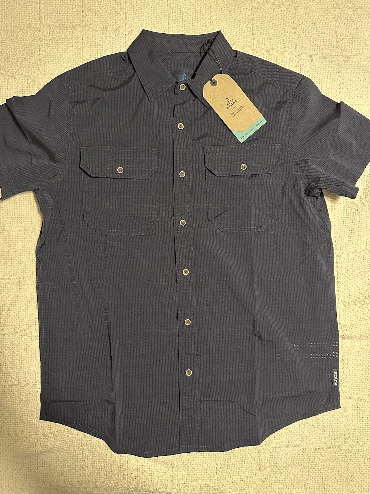 Prana shirt Men's XS blue Cayman Travel Hiking button down oversized collar tee