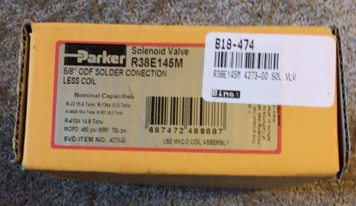 Parker R38E145M Refrigeration Solenoid Valve 5/8 ODF Solder New