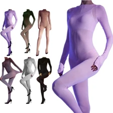 Womens Nightwear Bodycon Bodysuit Long Sleeve Full Body Catsuit Ultra Soft Sexy