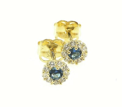 585 Gold kleine Ohrstecker 4 mm 1 Paar Zirkonia saphir blau und klar 