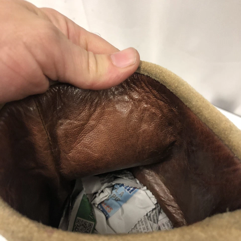 De Colección Hechas a Mano Beige Gamuza Cuero Western BoHo Hippie SLOUCH Botas Tacones 7.5 1/2 Foto 3 de 4