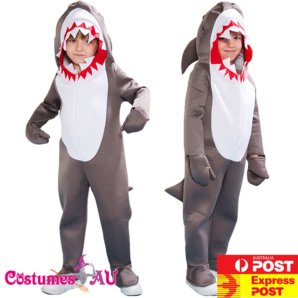 Child Grey Shark Costume Kids Sea Animal Jumpsuit Book Week Party