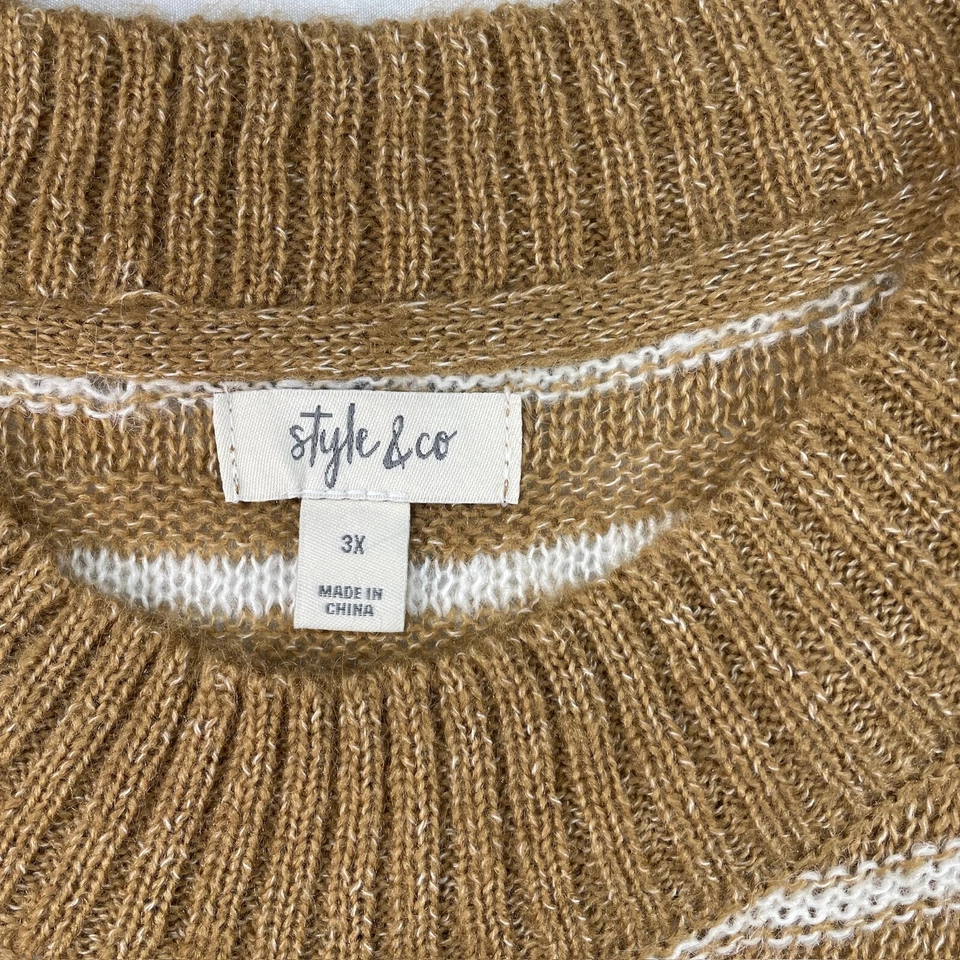 Suéter Style & Co Mujer Talla Grande 3X Camel Tostado Blanco Rayas Tejido Manga Larga Foto 3 de 4