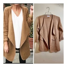 Goodnight Macaroon OS(One Size) Tan Brown Open Front Marbled Cardigan Duster NEW