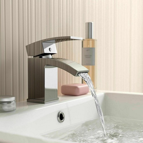 Modern Bathroom Mono Basin Sink Mixer Tap Chrome Single Lever Square Cloakroom - Picture 5 of 10
