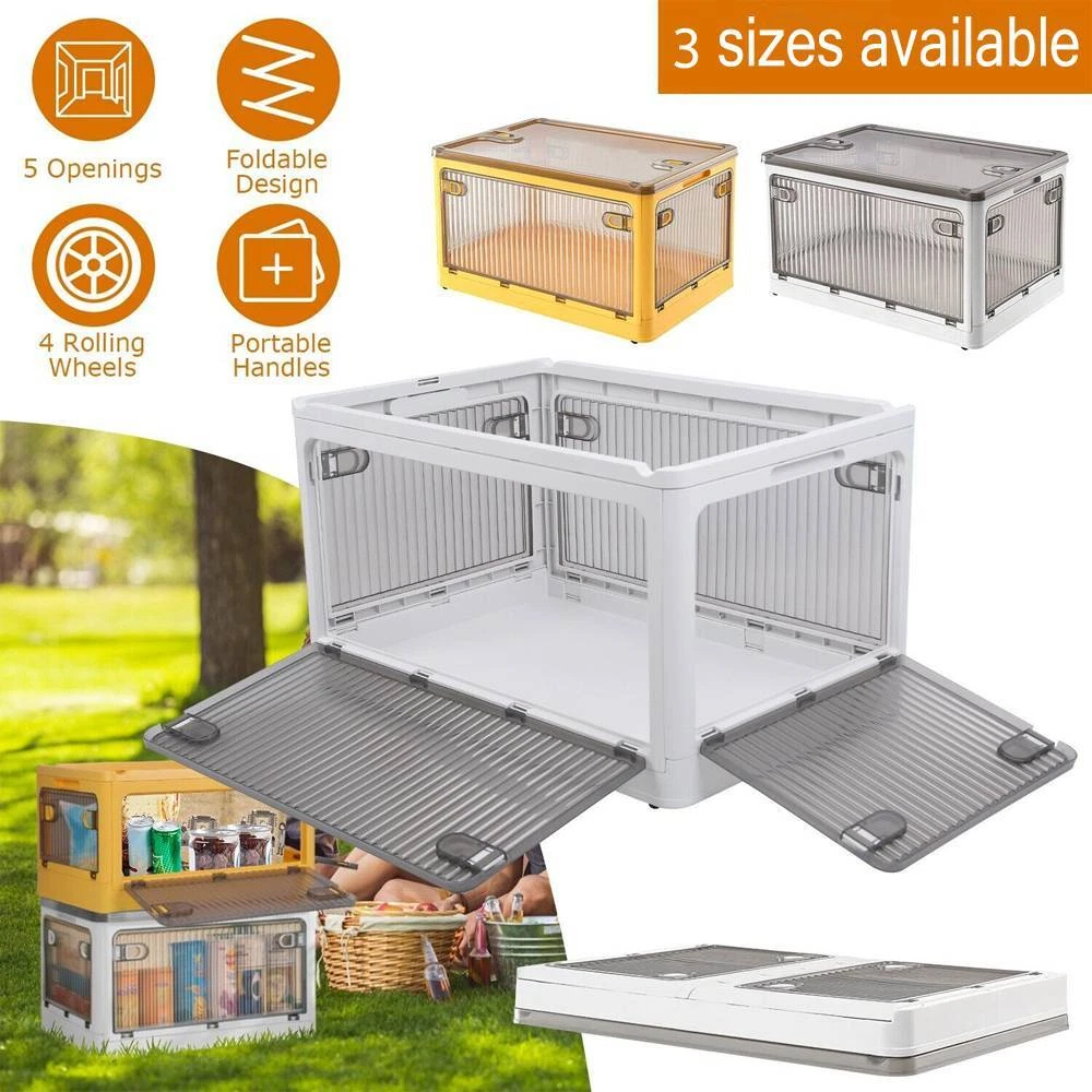 27-124L Foldable Storage Container 5 Sides Open Stackable Top Lid Transparent AU - Picture 1 of 16