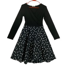 Yeslife Women’s Long Sleeve Faux Wrap Dress Black Size S