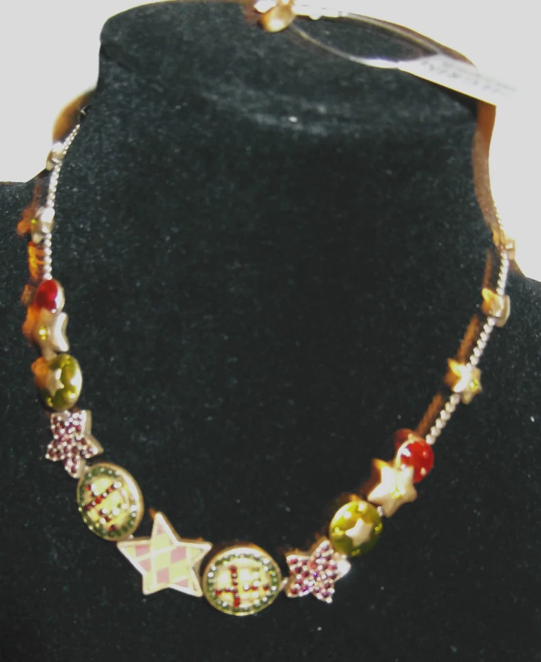 Handmade GREEN BADGE & CRYSTAL CHARM Necklace  by PILGRIM - 14 to17" Long NEW - Image 3 of 4