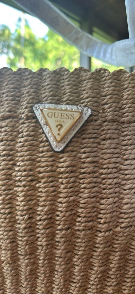 Guess Lilica Raffia Tote Bag Women's Beige NWT - Image 3 of 4