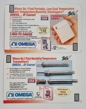 2 RED DOMINOES 1995 ADV CARDS OMEGA TECHNOLOGIES CO. COMPUTER TEMP. HUMIDITY ++