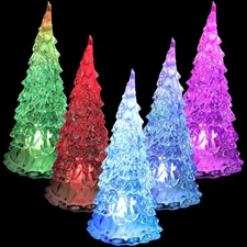 8pcs Mini LED Christmas Tree Light Up Color Changing Acrylic Tabletop Decor Xmas