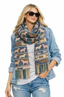 "Zwillingsherz Damen Schal Tuch Mit Fransen Blau \"Dog Hund Knochen\" (0382)"