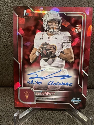 #ad #ad 🔥Sam Leavitt 2025 Bowman Chrome Uni Sapphire 1st Red Inscription Auto #1 5 ASU $1999.99