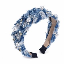 Denim Headband,Knotted Headband Cute Pearl Headbands Hair Accessory