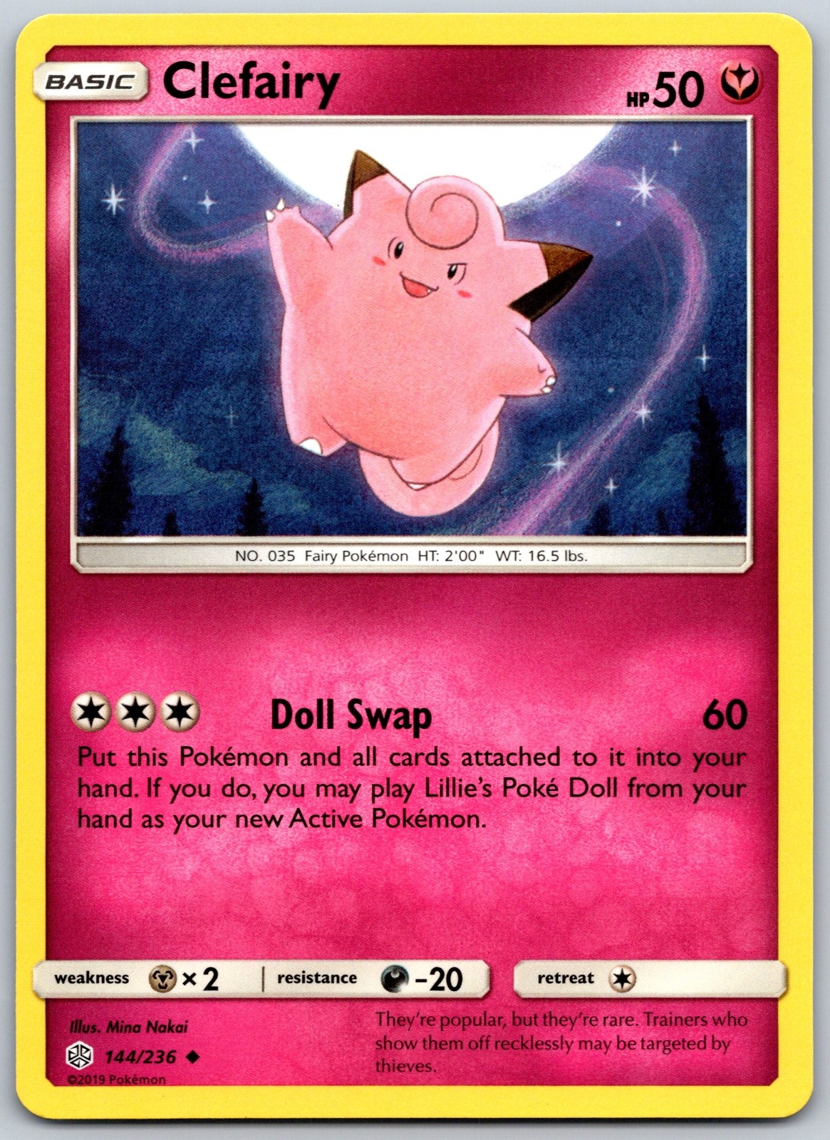 Clefairy Uncommon Mina Nakai SM - Cosmic Eclipse 144/236 NM