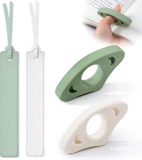 4 Pcs Book Page Holder Set Silicone Thumb Holders & Leather Bookmarks