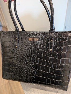 Kate Spade Crocodile Embossed Handbag Black Leather Tote - excellent used