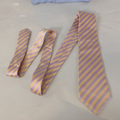 Striped Silk Repp Neck Tie Mens Purple Yellow Fancy Silk Handmade INHALE EXHALE