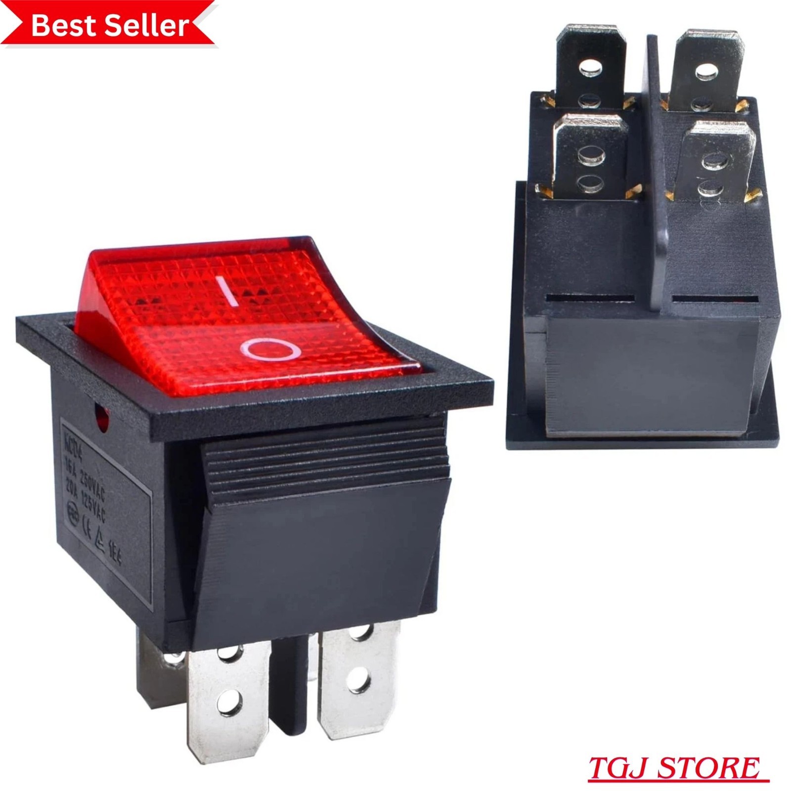 2 Pcs Rocker Switch DPST 4 Pins 2 Position on off Red LED Light 20A 125V 16A 250