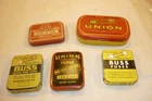 FIVE VINTAGE AUTOMOTIVE GLASS FUSE TINS UNION BUSS  G&G GLASS (LOT A)