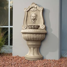 Xbrand 52.4" Sandstone Lion Head Floor Fountain, Two-Tier Outdoor Water Feature