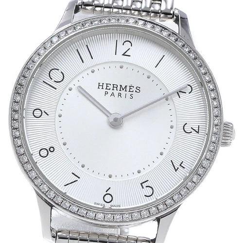 HERMÈS OROLOGIO HERMES CA2.230 SLIM D'HERMES LUNETTA DIAMANTE MOVIMENTO QUARZO ARGENTO DONNA