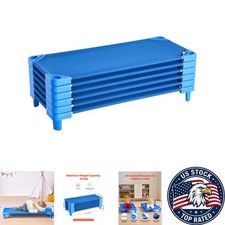 6 Pack Stackable Toddler Nap Cots - Blue Daycare Beds for Comfort  Safety
