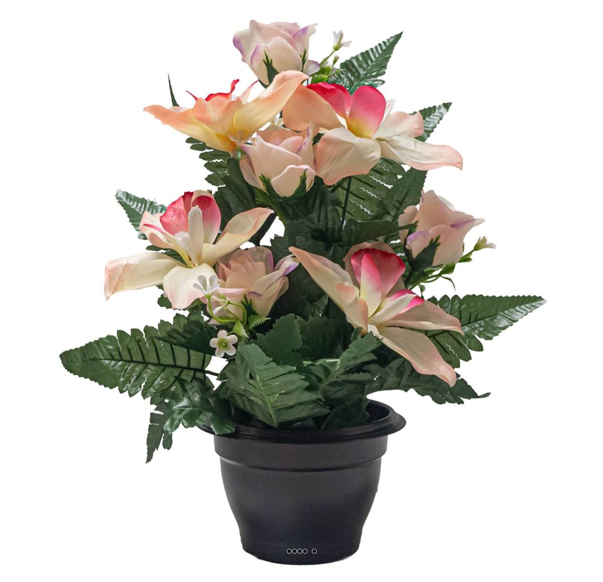 Orchidées artificielles de cimetière rose pâle anti-UV h36cm pot lesté