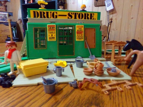 Vintage Playmobil western drug store with accessories 1970's not complete