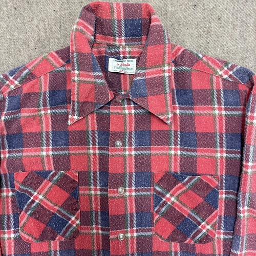 Vintage kariertes Hemd mit Knopfleiste Herren Medium rot 70er Jahre - Bild 2 von 10