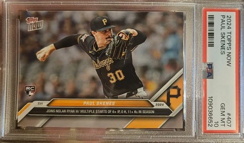 2024 Topps Now #407 Paul Skenes Joins Nolan Ryan Rookie Card PSA 10 GEM MINT 🔥