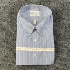 Roundtree Yorke Shirt Mens 18.5 36/37 Tall Man Blue Stripe Non Iron Poplin