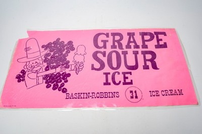 Baskin-Robbins Grape Sour Ice Cream Poster 1968 Vintage READ Laminated