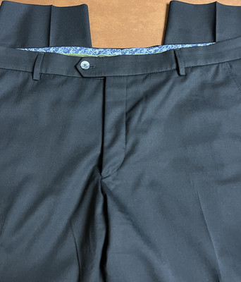 Meyer Bonn Men s Black Sharkskin Wool Blend Flat Front Dress Pants Sz 42 X 29