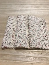 HANDMADE SET OF 3 CROCHET COTTON DISH CLOTHS OR WASH CLOTHS 8.5x8.5 INCHES *NEW*