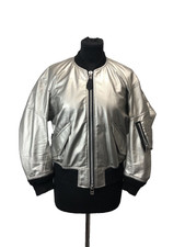 Junya Watanabe Comme Des Garcons Womens Silver Faux Leather Bomber Jacket, Uk S