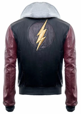Justice League DC Comics Superhero Flash Hoodie Black Faux Leather Jacket