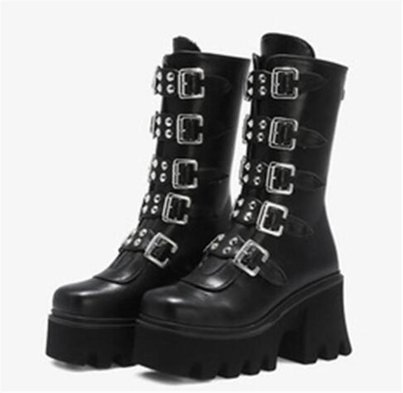 Womens Gothic Platform Boots Chunky 