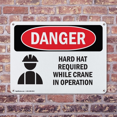 (2er Pack) Schutzhut erforderlich während Kran im Betrieb OSHA Gefahr Schild Aufkleber Metall - Bild 4 von 23
