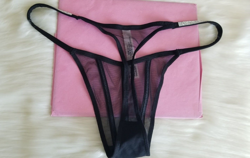 VICTORIA'S SECRET VERY SEXY SHEER SHINE SHINE STRAP MESH THONG PANTY SMALL BLACK - Picture 2 of 14