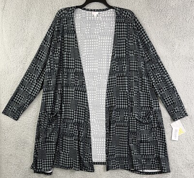 Lularoe Caroline Cardigan Size 3XL Black Bluish Gray Houndstooth Longline NWT