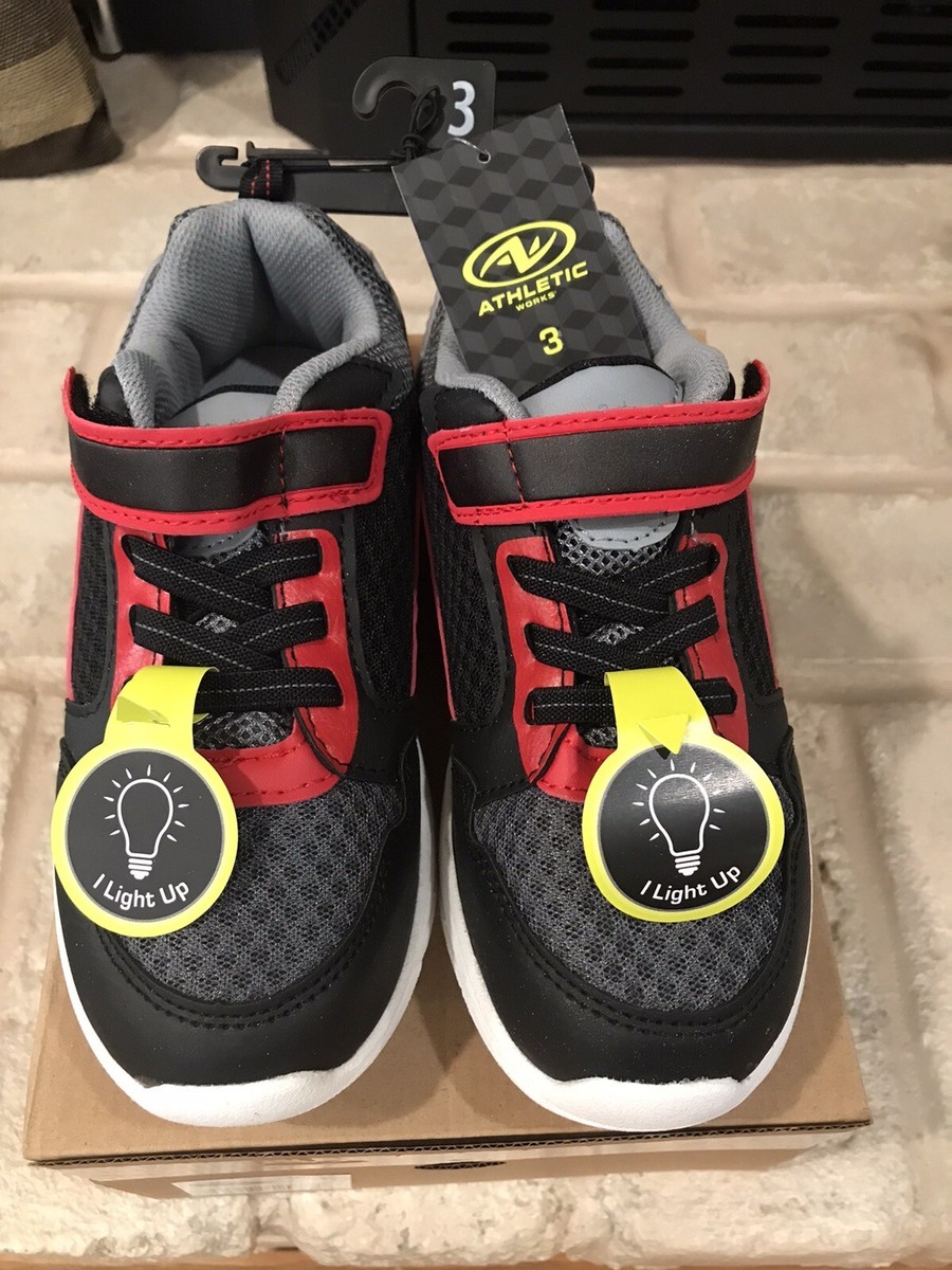 Athletic Works Sz Boys Red/Bl-Gr Light Up Athletic Sneaker Shoes
