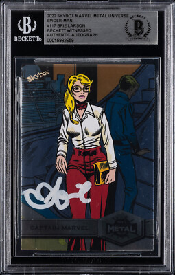 2022 Skybox Marvel Metal Universe Spider-Man #117 Brie Larson Auto Beckett BAS